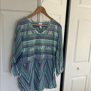 Chico's Striped Tunic in Blue and Green